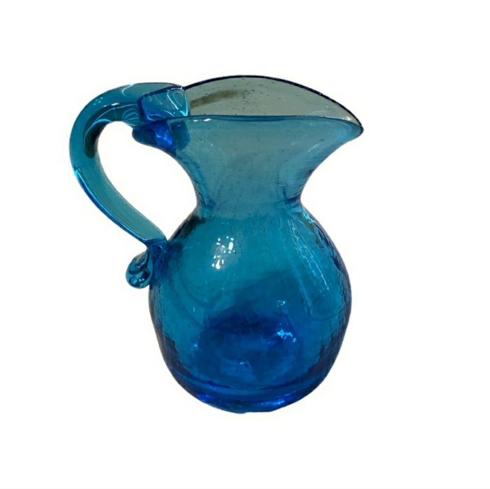 VINTAGE Blue Handblown Bubble Glass Mini PitcherVintage EUC!
